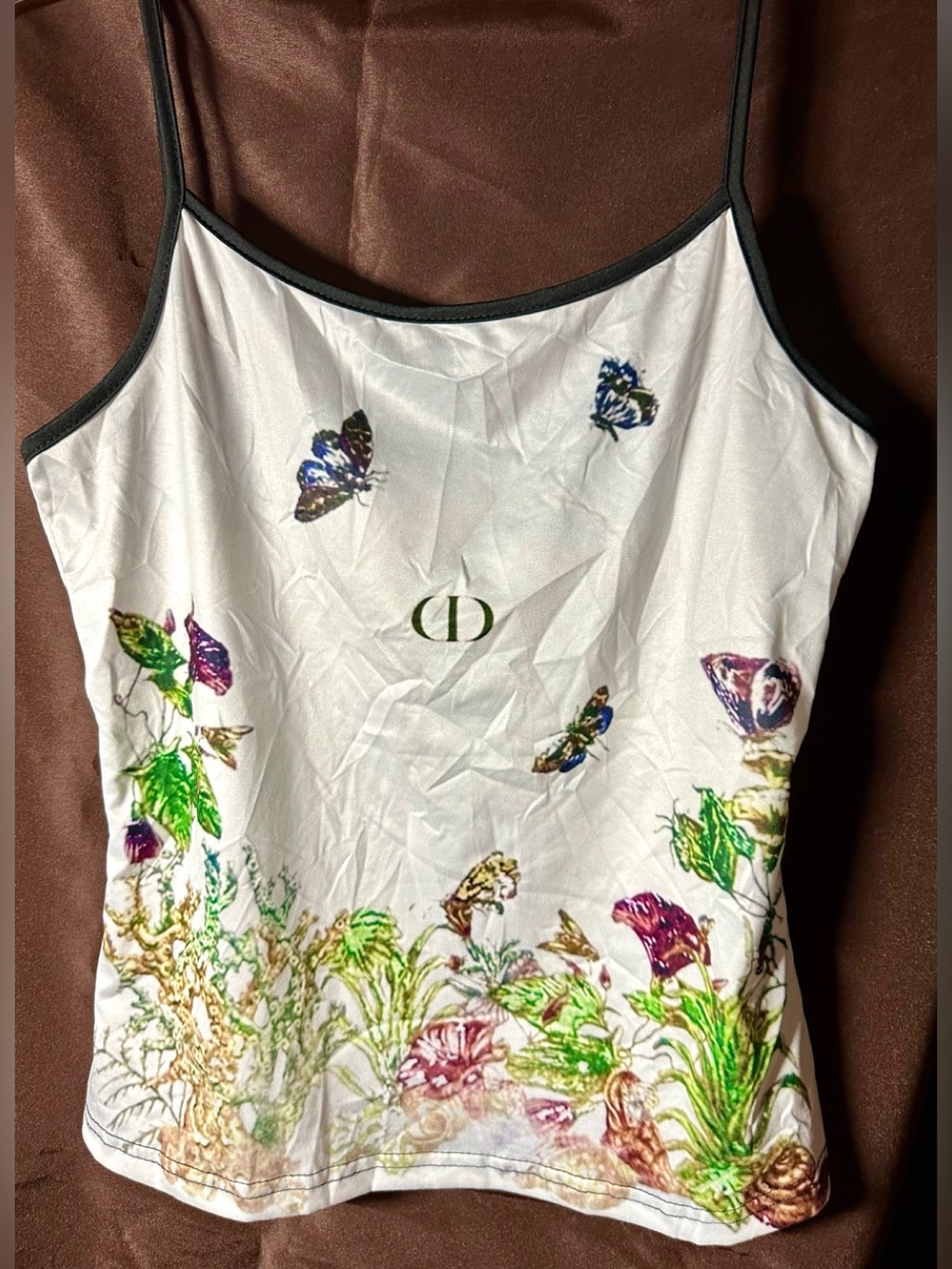 Designer Inspires  White Floral Butterfly Cami Top Medium Size NWOT